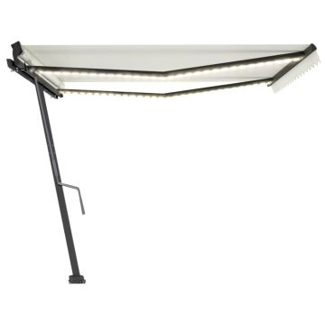 vidaXL Copertină retractabilă manual cu LED, crem, 450x300 cm