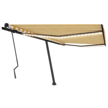 vidaXL Copertină retractabilă manual cu LED, galben & alb, 400x300 cm vidaXL Copertină retractabilă manual cu LED, galben & alb, 400x300 cm