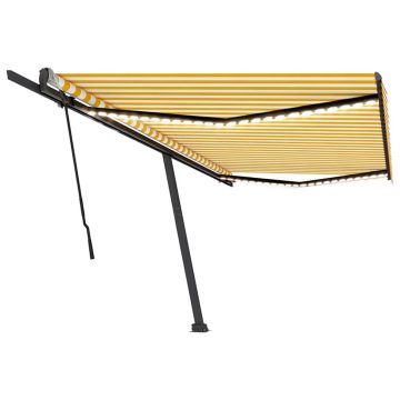 vidaXL Copertină retractabilă manual cu LED, galben și alb, 500x350 cm vidaXL Copertină retractabilă manual cu LED, galben și alb, 500x350 cm