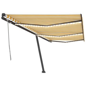 vidaXL Copertină retractabilă manual cu LED, galben și alb, 600x350 cm vidaXL Copertină retractabilă manual cu LED, galben și alb, 600x350 cm
