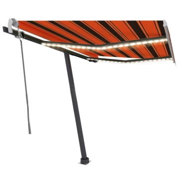 vidaXL Copertină retractabilă manual cu LED portocaliu&maro 300x250 cm