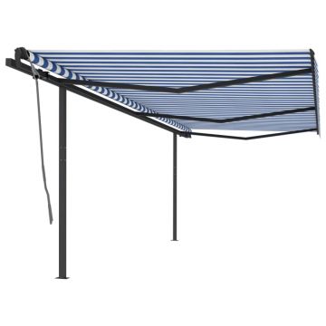 vidaXL Copertină retractabilă manual cu stâlpi, albastru & alb, 6x3 m