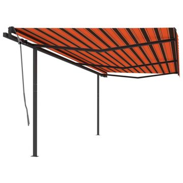 vidaXL Copertină retractabilă manual cu stâlpi, portocaliu/maro, 6x3 m
