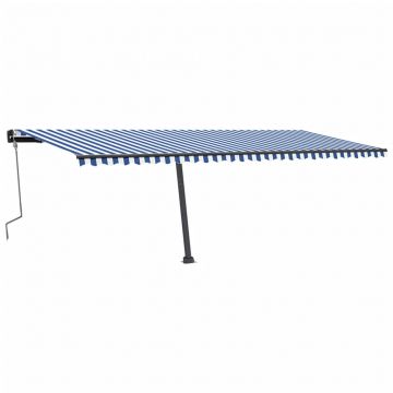 vidaXL Copertină retractabilă manual, LED, albastru și alb, 600x350 cm