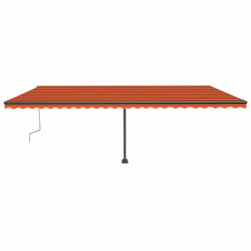 vidaXL Copertină retractabilă manual LED, portocaliu/maro, 600x300 cm