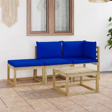 vidaXL Set mobilier de grădină, 4 piese, cu perne albastre