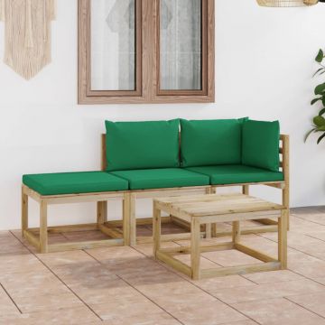 vidaXL Set mobilier de grădină, 4 piese, cu perne verzi