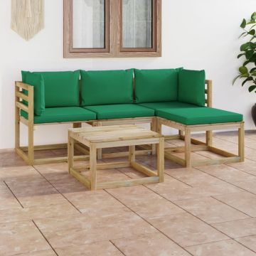 vidaXL Set mobilier de grădină cu perne verzi, 5 piese