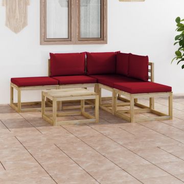 vidaXL Set mobilier de relaxare pentru grădină perne roșu vin 6 piese