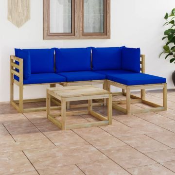vidaXL Set mobilier de grădină cu perne albastre, 5 piese