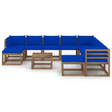 vidaXL Set mobilier de grădină cu perne, albastru, 11 piese