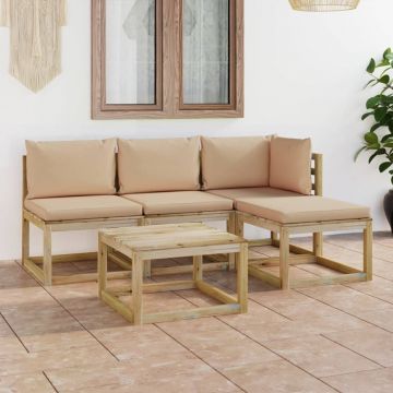 vidaXL Set mobilier de grădină cu perne bej, 5 piese
