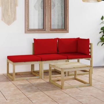 vidaXL Set mobilier de grădină cu perne roșii, 4 piese