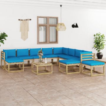 vidaXL Set mobilier grădină cu perne, 12 piese, lemn tratat de pin vidaXL Set mobilier grădină cu perne, 12 piese, lemn tratat de pin