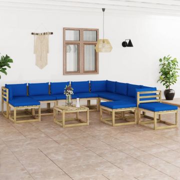 vidaXL Set mobilier grădină cu perne, 12 piese, lemn tratat de pin