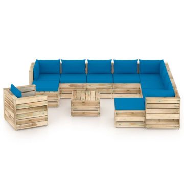 vidaXL Set mobilier grădină cu perne, 12 piese, lemn verde tratat vidaXL Set mobilier grădină cu perne, 12 piese, lemn verde tratat