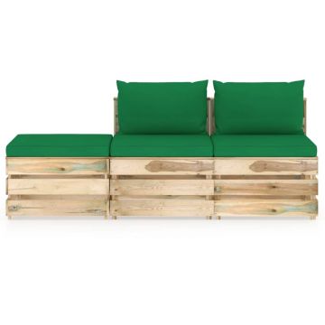 vidaXL Set mobilier grădină cu perne, 3 piese, lemn verde tratat vidaXL Set mobilier grădină cu perne, 3 piese, lemn verde tratat