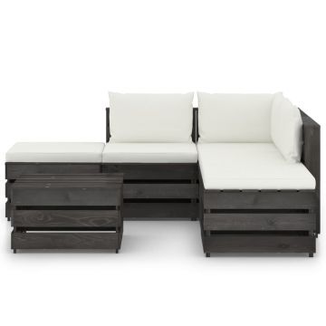 vidaXL Set mobilier grădină cu perne, 6 piese, gri, lemn tratat vidaXL Set mobilier grădină cu perne, 6 piese, gri, lemn tratat