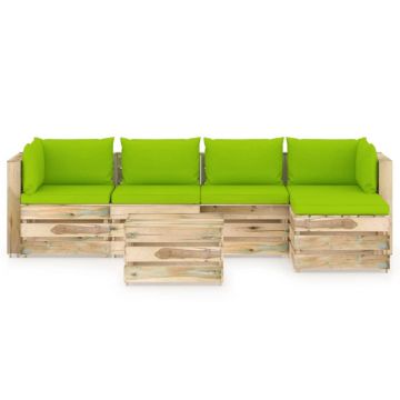 vidaXL Set mobilier grădină cu perne, 6 piese, lemn verde tratat