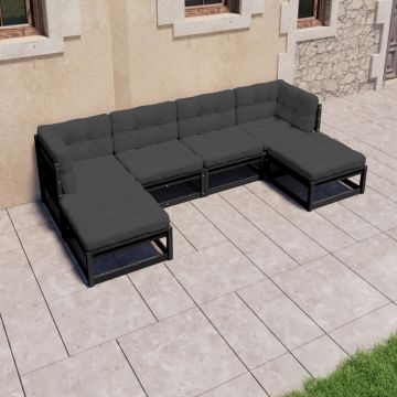 vidaXL Set mobilier grădină cu perne, 6 piese, negru, lemn masiv pin