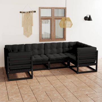 vidaXL Set mobilier grădină cu perne, 6 piese, negru, lemn masiv pin