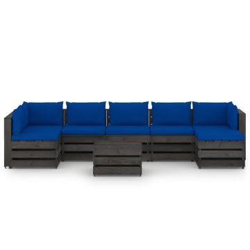vidaXL Set mobilier grădină cu perne, 8 piese, gri, lemn tratat