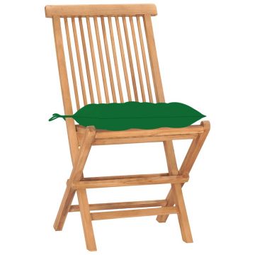 vidaXL Set mobilier pliabil exterior cu pernă, 3 piese, lemn masiv tec