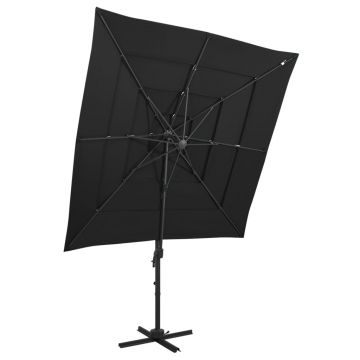 vidaXL Umbrelă de soare 4 niveluri stâlp aluminiu negru 250x250 cm