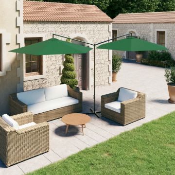 vidaXL Umbrelă de soare dublă, stâlp din oțel, verde, 600 cm