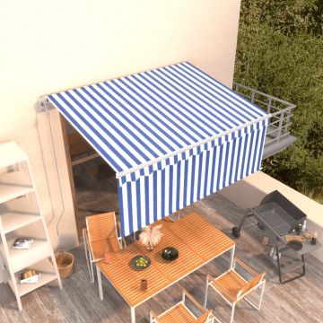 vidaXL Copertină retractabilă automat cu stor, albastru & alb, 3x2,5 m