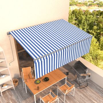 vidaXL Copertină retractabilă automat cu stor, albastru&alb, 4,5x3 m