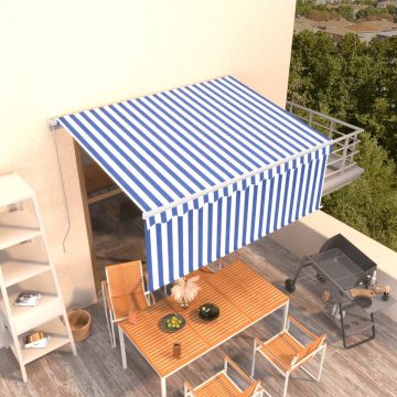 vidaXL Copertină retractabilă manual cu stor, albastru & alb, 3x2,5 m