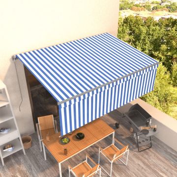 vidaXL Copertină retractabilă manual cu stor, albastru & alb, 4x3 m