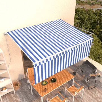 vidaXL Copertină retractabilă manual cu stor, albastru&alb, 4x3 m