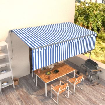 vidaXL Copertină retractabilă manual cu stor, albastru&alb, 5x3 m