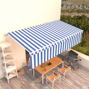vidaXL Copertină retractabilă manual cu stor, albastru&alb, 6x3m