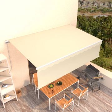 vidaXL Copertină retractabilă manual cu stor, crem , 5x3 m