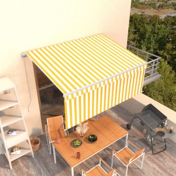 vidaXL Copertină retractabilă manual cu stor, galben & alb, 3x2,5 m