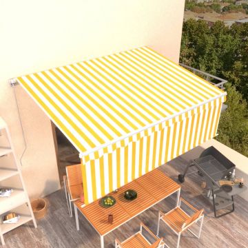 vidaXL Copertină retractabilă manual cu stor, galben&alb, 4x3 m