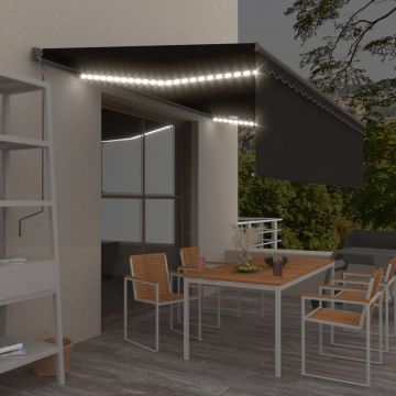 vidaXL Copertină retractabilă manual cu stor&LED, antracit, 5x3 m