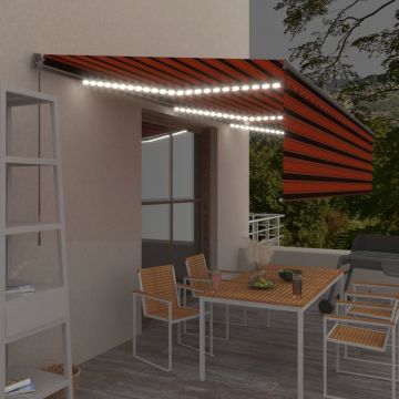 vidaXL Copertină retractabilă manual cu stor&LED portocaliu&maro 6x3 m