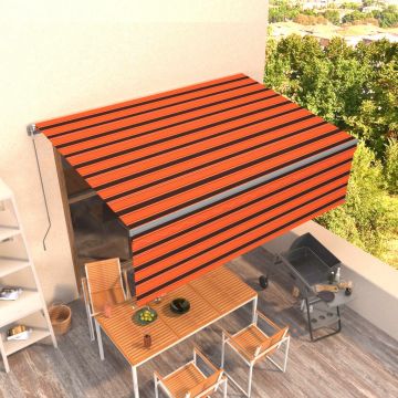 vidaXL Copertină retractabilă manual cu stor, portocaliu&maro, 4x3 m