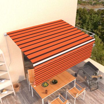 vidaXL Copertină retractabilă manual cu stor, portocaliu&maro, 4x3 m