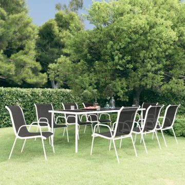 vidaXL Set mobilier de exterior, 9 piese, negru, oțel