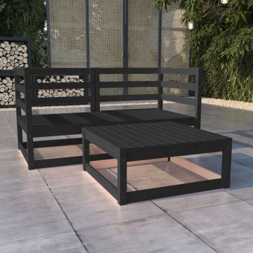 vidaXL Set mobilier de grădină, 3 piese, negru, lemn masiv de pin