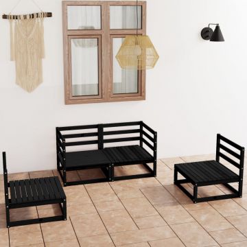 vidaXL Set mobilier de grădină, 4 piese, negru, lemn masiv de pin