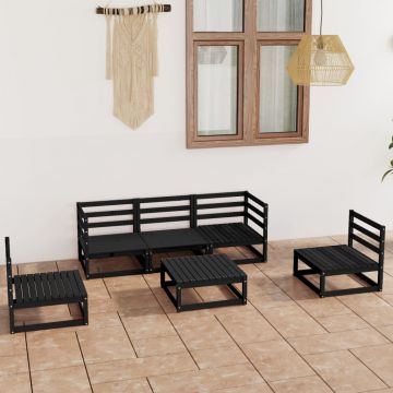 vidaXL Set mobilier de grădină, 6 piese, negru, lemn masiv de pin