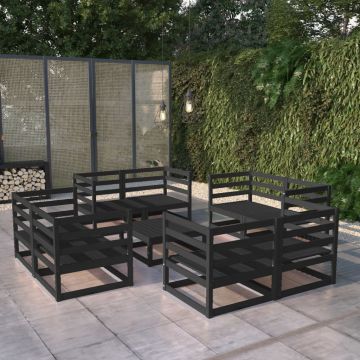 vidaXL Set mobilier de grădină, 9 piese, negru, lemn masiv de pin