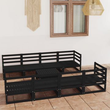 vidaXL Set mobilier de grădină, 9 piese, negru, lemn masiv de pin