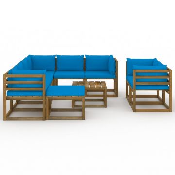 vidaXL Set mobilier de grădină cu perne albastru deschis, 10 piese